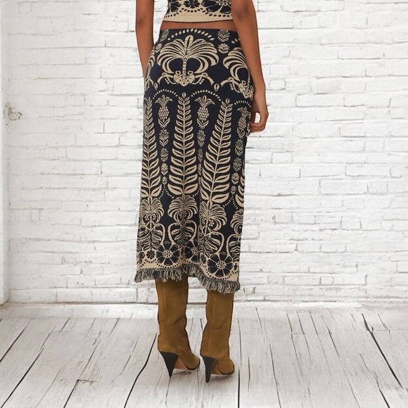 Farm Rio Ainika Tropical Splendor Knit Fringe Midi Skirt - Picture 2 of 9